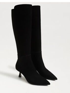 Sam Edelman Taylin Black suede Knee-High Pointed-Toe Kitten Heel Boots